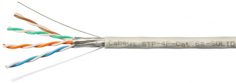 Cabeus STP-4P-Cat.6a-SOLID-IN-PVC Кабель витая пара экранированная STP (U/FTP), категория 6a (10GBE), 4 пары, (23 AWG), одножильный (solid), каждая пара в экране (фольга) (305 м), PVC нг(А)-LS