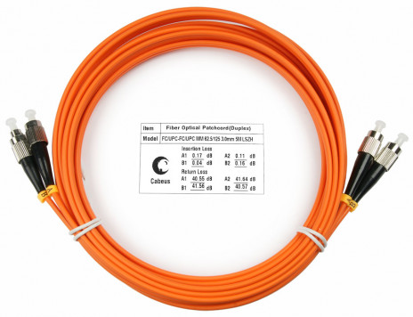 Cabeus FOP-62-FC-FC-5m Шнур оптический duplex FC-FC 62,5/125 mm 5м LSZH, оранжевый