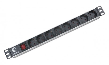 Cabeus PDU-8P Блок евророзеток для 19" шкафов, горизонтальный, 8 розеток, 10 A, выключатель, гнездо под шнур, алюминиевый корпус