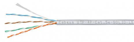 Cabeus UTP-4P-Cat.5e-SOLID-LSZH-GY Кабель витая пара UTP (U/UTP), категория 5e, 4 пары 0.51мм (24 AWG), одножильный, серый, LSZH, 305 м