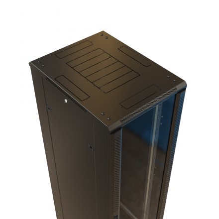 WRline WR-TT-3266-AS-RAL9004 Шкаф напольный 19-дюймовый, 32U, 1610x600х600 мм (ВхШхГ), передняя стеклянная дверь со стальными перфорированными боковинами, задняя дверь сплошная, цвет черный (RAL 9004) (разобранный) - фото 3