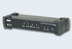 ATEN CS1924-AT-G Переключатель, электрон., KVM+Audio+USB, 3.0, 1, user, USB+DP, =>, 4, cpu, USB+DP, со, шнурами, DP, 4x1.5м.+USB, 4х1.8м., 3840x2160, 60Hz, UHD/4096x2160, 60Hz, DCI, настол., исп.стандарт.шнуры, без, OSD, некаскад., (DisplayPort, ver, 1.2