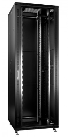 Cabeus SH-05C-47U80/100-BK Шкаф монтажный телекоммуникационный 19" напольный для распределительного и серверного оборудования 47U 800x1000x2277mm передняя стеклянная и задняя сплошная металлическая двери, ручка с замком, цвет черный (RAL 9004)