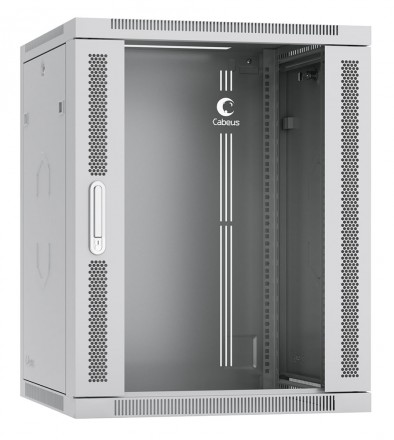 Cabeus SH-05F-15U60/45 Шкаф телекоммуникационный настенный 19" 15U 600x450x769mm (ШхГхВ) дверь стекло, цвет серый (RAL 7035)