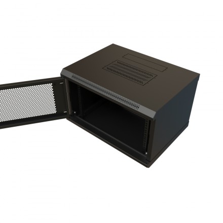 WRline WR-TW-0966-SD-RAL9004 Шкаф настенный 19-дюймовый (19"), 9U, 500x600х600мм, перфорированная металлическая дверь с замком, цвет черный (RAL 9004) (разобранный) - фото 3