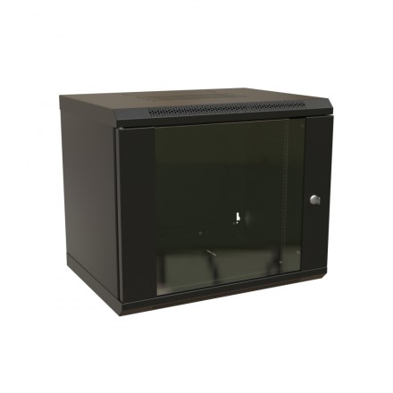 WRline WR-TW-1245-GP-RAL9004 Шкаф настенный 19-дюймовый (19"), 12U, 650x600х450мм, стеклянная дверь, цвет черный (RAL 9004) (разобранный)