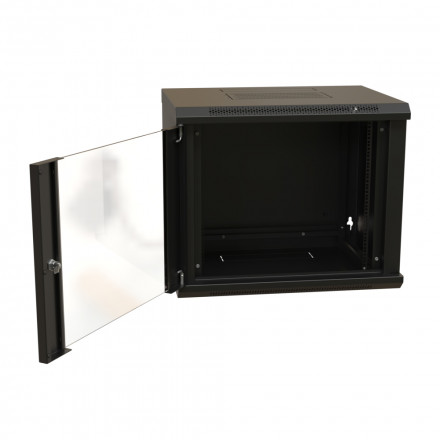 WRline WR-TW-1245-GP-RAL9004 Шкаф настенный 19-дюймовый (19"), 12U, 650x600х450мм, стеклянная дверь, цвет черный (RAL 9004) (разобранный) - фото 2