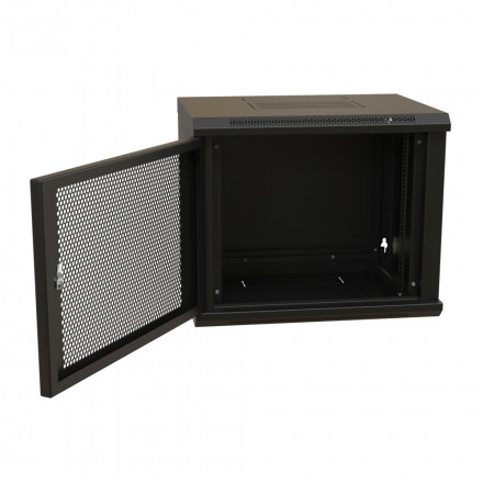 WRline WR-TW-1545-SD-RAL9004 Шкаф настенный 19-дюймовый (19"), 15U, 775x600х450мм, перфорированная металлическая дверь с замком, цвет черный (RAL 9004) (разобранный) - фото 2