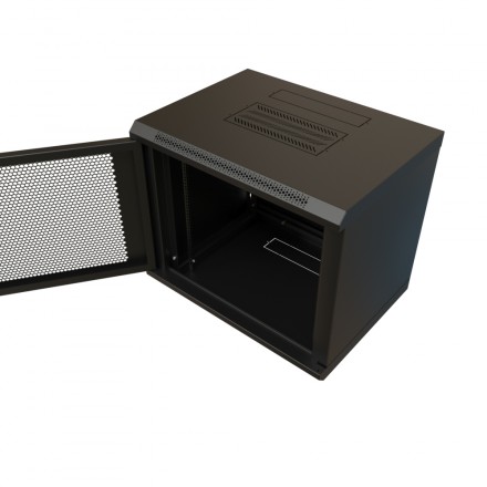 WRline WR-TW-1566-SD-RAL9004 Шкаф настенный 19-дюймовый (19"), 15U, 775x600х600мм, перфорированная металлическая дверь с замком, цвет черный (RAL 9004) (разобранный) - фото 3