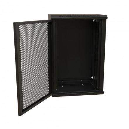 WRline WR-TW-1845-SD-RAL9004 Шкаф настенный 19-дюймовый (19"), 18U, 908x600х450мм, перфорированная металлическая дверь с замком, цвет черный (RAL 9004) (разобранный) - фото 2