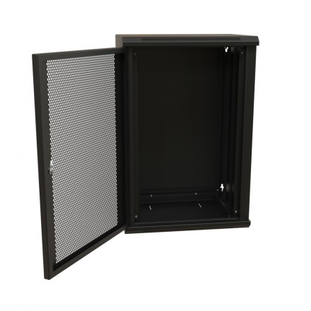 WRline WR-TW-1866-SD-RAL9004 Шкаф настенный 19-дюймовый (19"), 18U, 908x600х600мм, перфорированная металлическая дверь с замком, цвет черный (RAL 9004) (разобранный) - фото 2