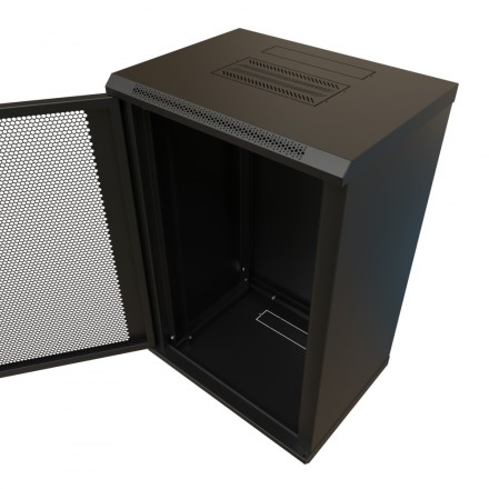 WRline WR-TW-2245-SD-RAL9004 Шкаф настенный 19-дюймовый (19"), 22U, 1086x600х450мм, перфорированная металлическая дверь с замком, цвет черный (RAL 9004) (разобранный) - фото 3