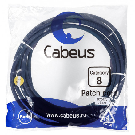 Cabeus PC-SSTP-RJ45-Cat.8-5m-LSZH Патч-корд S/FTP, категория 8 (40G, 2000 MHz), 2xRJ45/8p8c, экранированный, синий, LSZH, 5 м