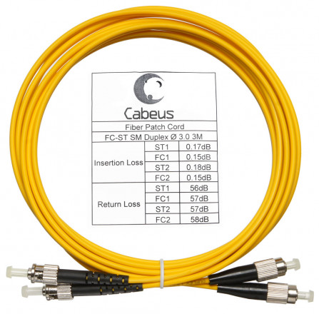 Cabeus FOP(d)-9-FC-ST-3m Шнур оптический duplex FC-ST 9/125 sm 3м LSZH