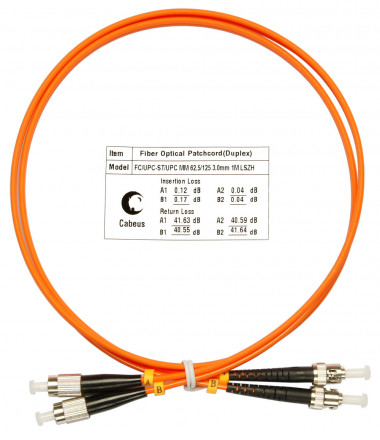 Cabeus FOP-62-FC-ST-1m Шнур оптический duplex FC-ST 62,5/125 mm 1м LSZH, оранжевый