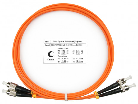 Cabeus FOP-62-FC-ST-2m Шнур оптический duplex FC-ST 62,5/125 mm 2м LSZH, оранжевый