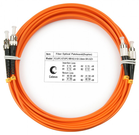 Cabeus FOP-62-FC-ST-7m Шнур оптический duplex FC-ST 62,5/125 mm 7м LSZH, оранжевый