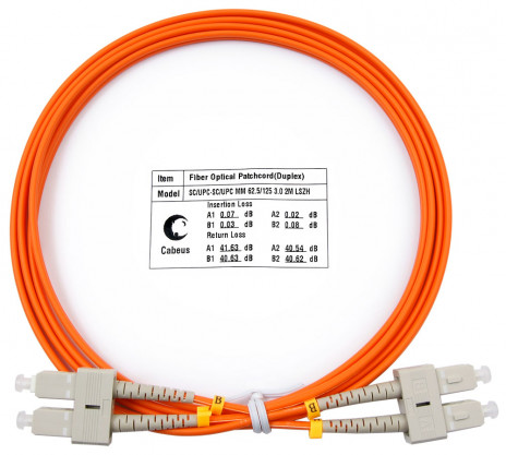 Cabeus FOP-62-SC-SC-2m Шнур оптический duplex SC-SC 62,5/125 mm 2м LSZH, оранжевый