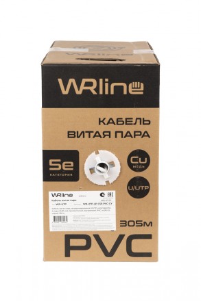 WRline WR-UTP-4P-C5E-PVC-GY Кабель витая пара, неэкранированный U/UTP, категория 5e, 4 пары (0,50 мм), одножильный, внутренний, PVC нг(А)-LS, серый, 305 м - фото 2
