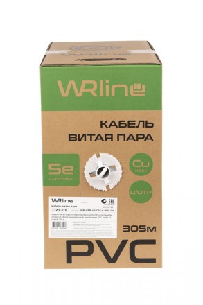 WRline WR-UTP-4P-C5E-L-PVC-GY Кабель витая пара, неэкранированный U/UTP, категория 5e, 4 пары (0,48 мм), одножильный, внутренний, PVC нг(А)-LS, серый, 305 м - фото 3