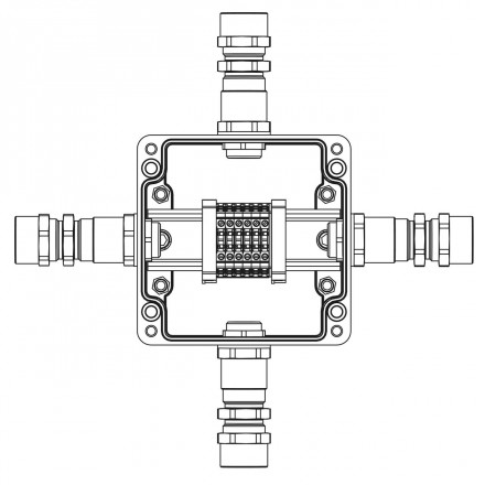 DKC / ДКС 1231.031.22.1226 (Заказная) Взрывозащищенная клеммная коробка из полиэстера TBE-P-03-(6xCBC.2)-1xKA2MHK(A)- 1xKA2MHK(B)-1xKA2MHK(C)-1xKA2MHK(D)1Ex e IIC Т5 Gb / Ex tb IIIC T95°C Db IP66/КЗ