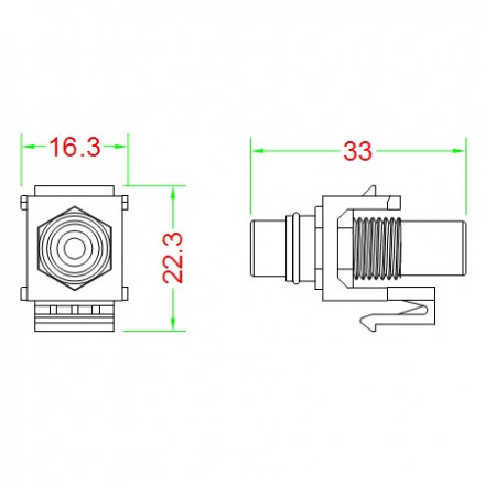 Hyperline KJ1-RCA/WH-HG-WH Вставка формата Keystone Jack с проходным адаптером RCA (белый), Hex. type, gold plated, ROHS, белая - фото 6