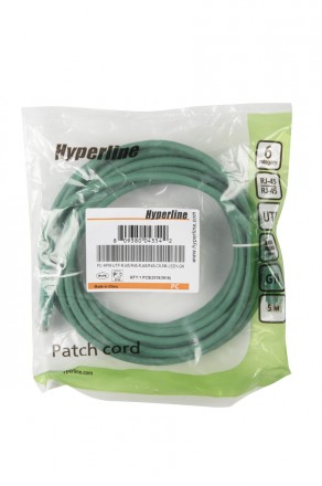 Hyperline PC-APM-UTP-RJ45/R45-RJ45/R45-C6-5M-LSZH-GN Патч-корд U/UTP угловой, правый 45°-правый 45°, Cat.6 (100% Fluke Component Tested), LSZH, 5 м, зеленый - фото 5