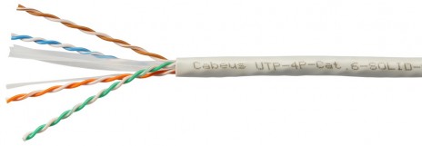 Cabeus UTP-4P-Cat.6-SOLID-LSZH-GY Кабель витая пара UTP (U/UTP), категория 6, 4 пары (23 AWG), одножильный, LSZH нг(А)-HF, серый (305 м)