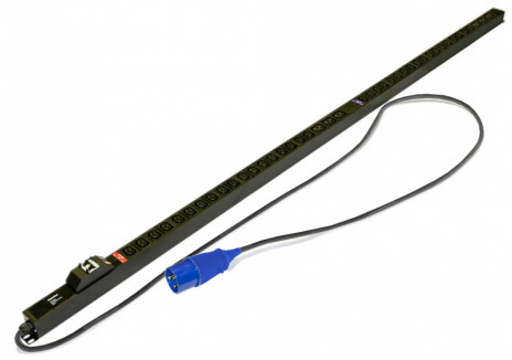 Hyperline SHE-36IEC-6BIEC-B-2.5PVB Блок розеток, вертикальный, 36 розеток IEC320 C13, 6 розеток IEC320 C19, автоматический выключатель, кабель питания 2.5м (3х4.0мм2) с вилкой IEC 60309 32A (2P+E), 250В, корпус алюминий, черный