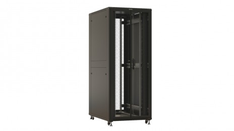 Hyperline TTBR-4281-DD-RAL9004 Шкаф напольный 19-дюймовый, 42U, 2055x800х1000 мм (ВхШхГ), передняя и задняя распашные перфорированные двери (75%), ручка с замком, 2 вертикальных кабельных организатора, цвет черный (RAL 9004 (разобранный)
