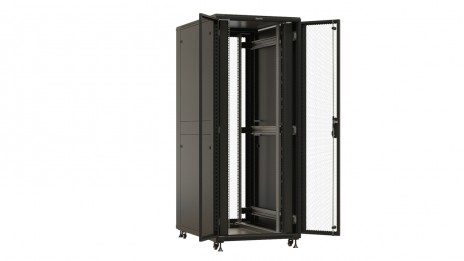 Hyperline TTBR-4281-DD-RAL9004 Шкаф напольный 19-дюймовый, 42U, 2055x800х1000 мм (ВхШхГ), передняя и задняя распашные перфорированные двери (75%), ручка с замком, 2 вертикальных кабельных организатора, цвет черный (RAL 9004 (разобранный) - фото 2