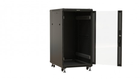 Hyperline TTBR-2266-AS-RAL9004 Шкаф напольный 19-дюймовый, 22U, 1166x600х600 мм (ВхШхГ), передняя стеклянная дверь со стальными перфорированными боковинами, задняя дверь сплошная, ручка с замком, цвет черный (RAL 9004) (разобранный) - фото 2