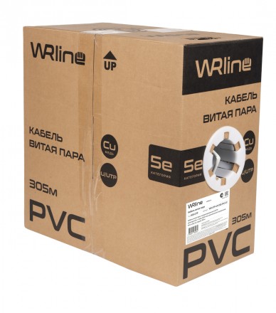 WRline WR-UTP-4P-C5E-PVC-GY Кабель витая пара, неэкранированный U/UTP, категория 5e, 4 пары (0,50 мм), одножильный, внутренний, PVC нг(А)-LS, серый, 305 м - фото 3