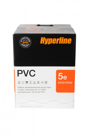 Hyperline FUTP4-C5E-S24-IN-PVC-GY-305 (305 м) Кабель витая пара, экранированный F/UTP, общий экран фольга, категория 5e, 4 пары 24 AWG, 4х2х0,51 мм, однопроволочные жилы, PVC, нг(А)-LS, внутренний -20°C – +75°C, серый, системная гарантия 25 лет - фото 5