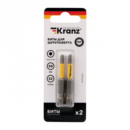 Kranz KR-92-0426-1 Бита для шуруповерта Torx T15х50 мм (2 шт./уп.) - фото 3