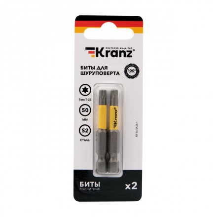 Kranz KR-92-0428-1 Бита для шуруповерта Torx T25х50 мм (2 шт./уп.) - фото 3