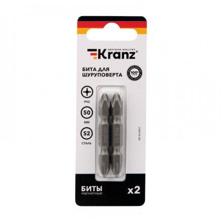 Kranz KR-92-0451 Бита для шуруповерта PH2-PH2х50 мм (2 шт./уп.) - фото 3