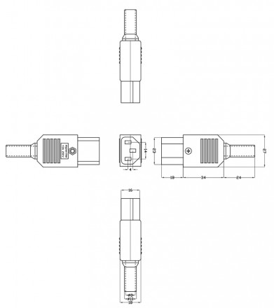 Hyperline CON-IEC320C13 Разъем IEC 60320 C13 220В 10A на кабель (плоские контакты внутри разъема), прямой - фото 4