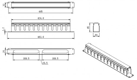 Hyperline CM-1U-ML12-COV Кабельный организатор металлический с крышкой, глубина 65 мм, 19", 1U - фото 2