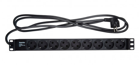 Hyperline SHE19-9SH-2.5EU Блок розеток/PDU 19", 9 розеток Schuko, кабель питания 2,5м с вилкой Sсhuko (CEE7/7), 16А, 230В, чёрный, 482.6x44.4x44.4мм - фото 3