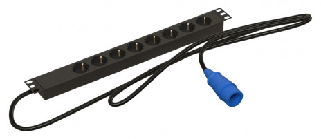 Hyperline SHE19-8SH-2.5PVB Блок розеток/PDU 19", 8 розеток Schuko, кабель питания 2,5м с вилкой IEC 60309 (2P+E), 16А, 230В, чёрный, 482.6x44.4x44.4мм