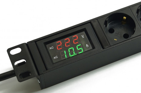 Hyperline SHE19-8SH-AV-2.5EU Блок розеток/PDU 19", 8 розеток Schuko, амперметр, вольтметр, кабель питания 2,5м с вилкой Sсhuko (CEE7/7), 16А, 230В, чёрный, 482.6x44.4x44.4мм - фото 2