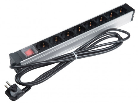 Hyperline SHZ19-8SH-S-2.5EU Блок розеток/PDU 19", 8 розеток Schuko, выключатель с подсветкой, кабель питания 2,5м с вилкой Sсhuko (CEE7/7), 16А, 230В, 482.6x44.4x44.4мм - фото 2