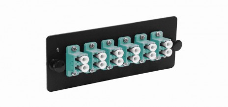 Hyperline FO-19GX-HD-12LC-OM3-AQ-C Вставка для FO-19GX/HX, 6 проходных адаптеров duplex LC OM3, цвет аква, в комплекте с FO-ACC-KIT-W