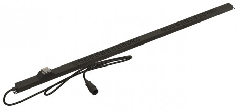Hyperline SHE-20IEC-4BIEC-2B-CB Блок розеток, вертикальный, 20 розеток IEC320 C13, 4 розетки IEC320 C19, 2 автоматических выключателя (2х16A), без кабеля питания, клеммная колодка 32A, 250В, корпус алюминий, черный