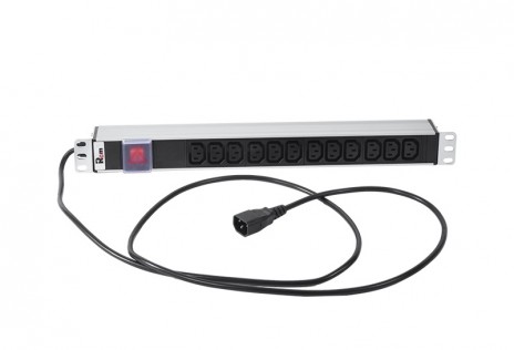 REM R-10-12C13-V-440-1.8 Блок розеток Rem-10 с выкл., 12 IEC 60320 C13, 10 A, алюм., 19", шнур 1.8 м. IEC 60320 C14, черный