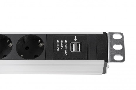 REM R-16-6S-V-U-440-3 Блок розеток Rem-16 с выкл и USB-портом, 6 Schuko, 16A, алюм., 19", шнур 3 м., серый - фото 3