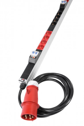 REM R-3x16-24S-I-1420-3-3PN Верт блок розеток Rem-3x16, 3 фазы 16A, инд, 24 S, 1420 мм, вх IEC 309, шнур 3 м, серый - фото 2