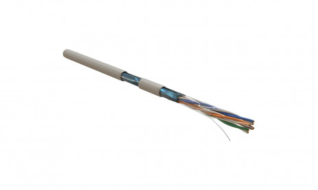 Hyperline FUTP4-C5E-S24-IN-PVC-GY-305 (305 м) (УЦЕНКА, ПОВРЕЖДЕНА УПАКОВКА) Кабель витая пара, F/UTP, общий экран фольга, категория 5e, 4 пары 24 AWG, 4х2х0,51 мм, однопров. жилы, PVC, нг(А)-LS, внутр. -20°C – +75°C, серый, сист. гарантия 25 лет