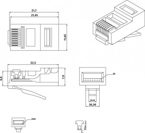 Купить разъем RJ-45(8P8C) под витую пару Hyperline PLUG-8P8C-U-C5-100 ...